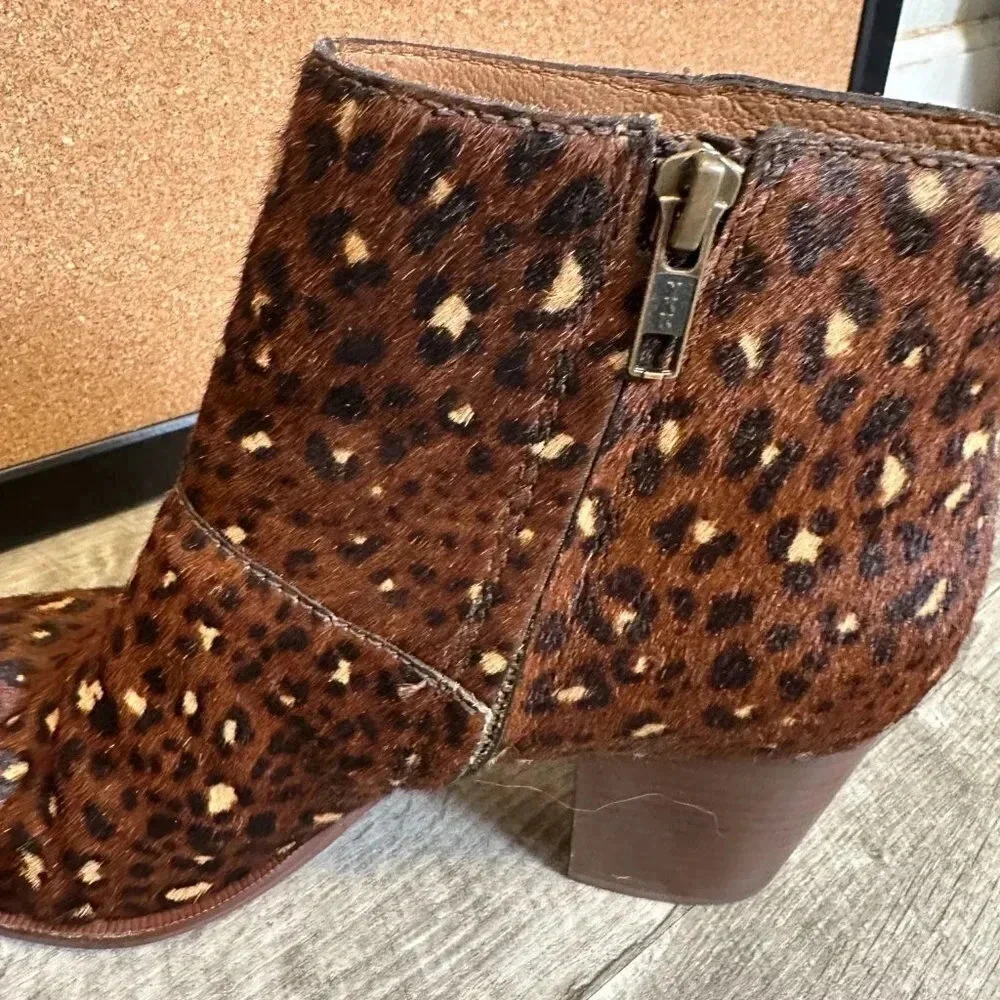 MADEWELL The Rosie Ankle Boot in Rich Brown Leopard Calf Hair size 8.5